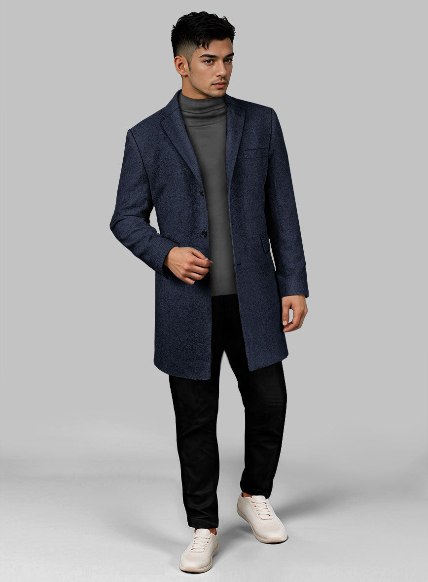 Showman Blue Herringbone Tweed Overcoat - StudioSuits