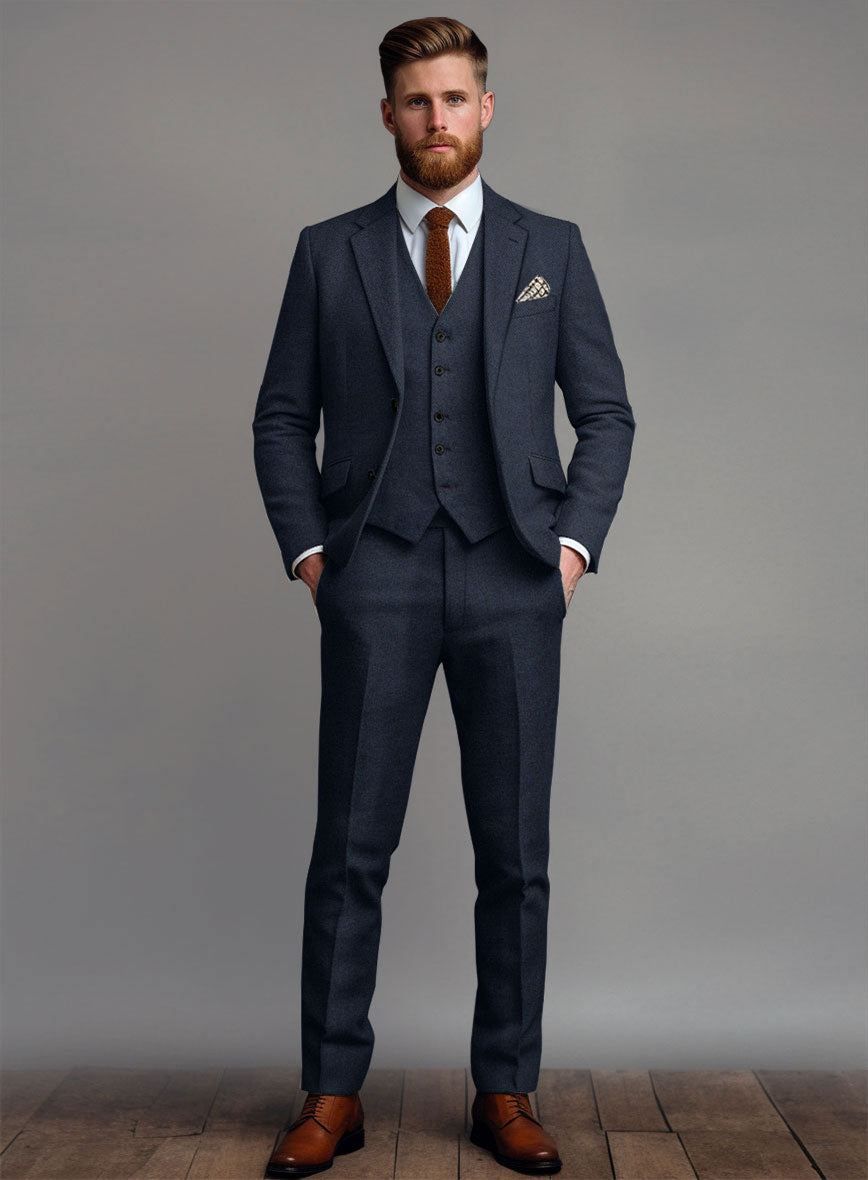 Showman Blue Herringbone Tweed Suit - StudioSuits