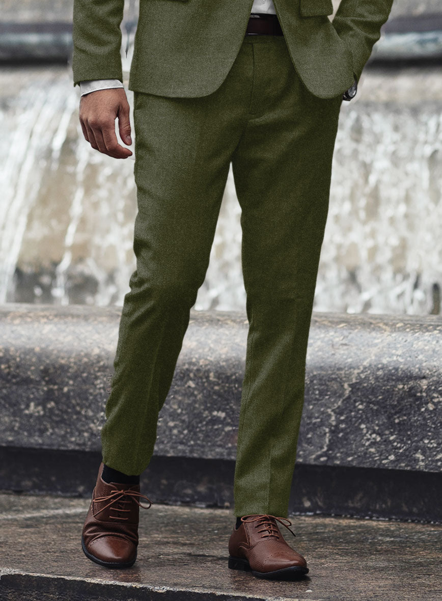 Slate Green Flannel Wool Pants - StudioSuits