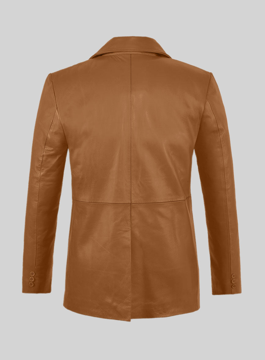 Soft Bella Brown Leather Pea Coat - StudioSuits