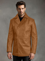 Soft Bella Brown Leather Pea Coat - StudioSuits