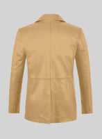 Soft Dark Beige Leather Pea Coat - StudioSuits