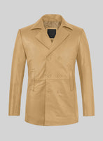 Soft Dark Beige Leather Pea Coat - StudioSuits