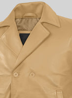 Soft Dark Beige Leather Pea Coat - StudioSuits