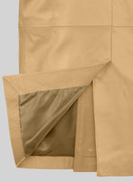 Soft Dark Beige Leather Pea Coat - StudioSuits