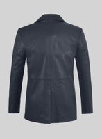 Soft Deep Blue Leather Pea Coat - StudioSuits