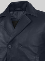 Soft Deep Blue Leather Pea Coat - StudioSuits
