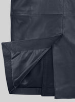 Soft Deep Blue Leather Pea Coat - StudioSuits