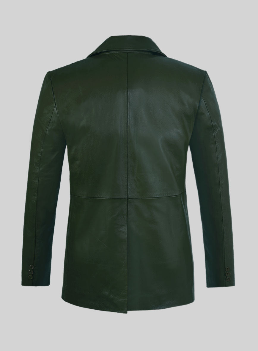 Soft Deep Olive Leather Pea Coat - StudioSuits