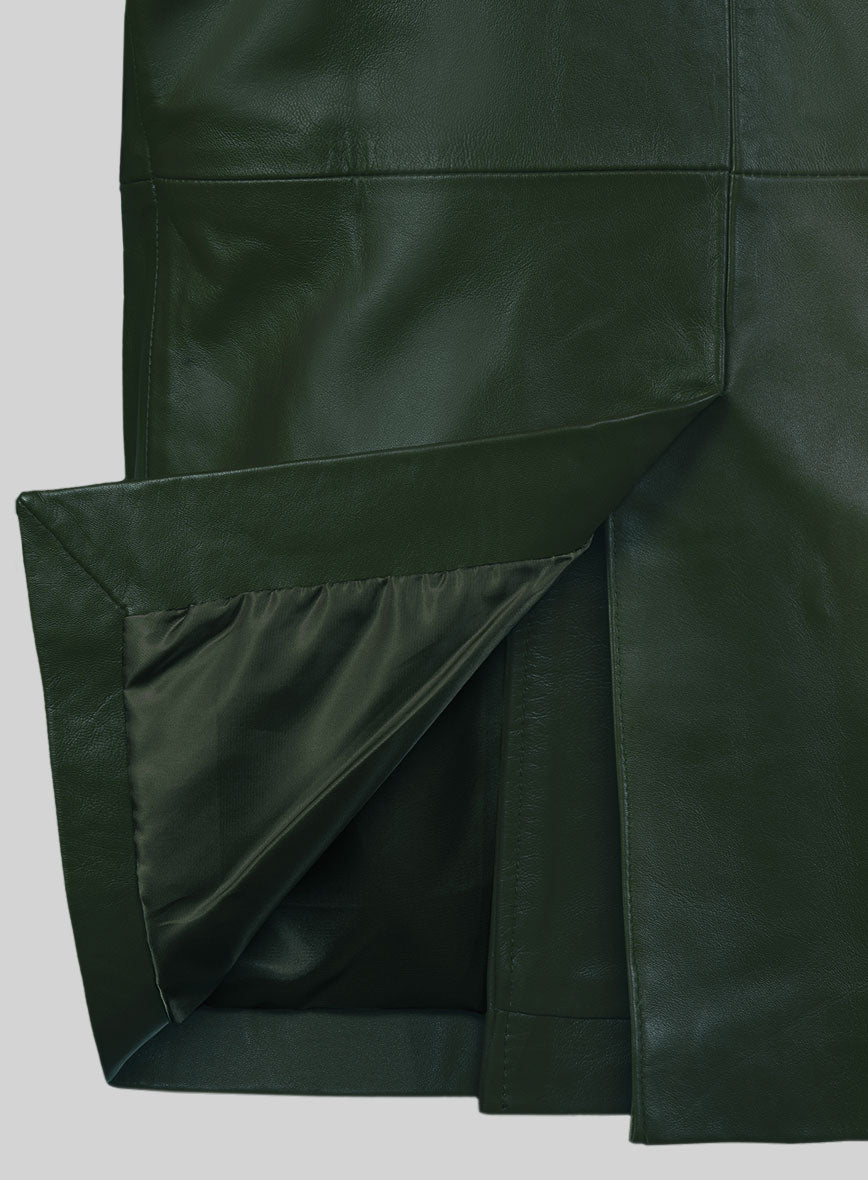 Soft Deep Olive Leather Pea Coat - StudioSuits