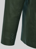 Soft Deep Olive Leather Pea Coat - StudioSuits