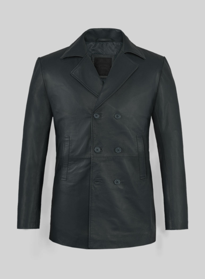 Soft Gray Leather Pea Coat - StudioSuits