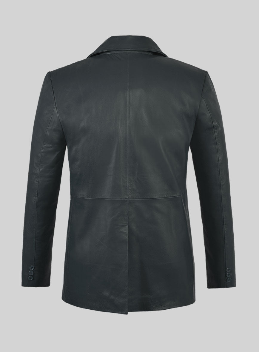 Soft Gray Leather Pea Coat - StudioSuits