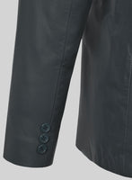 Soft Gray Leather Pea Coat - StudioSuits