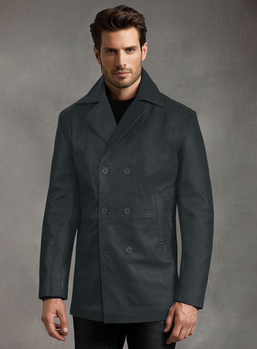 Soft Gray Leather Pea Coat - StudioSuits