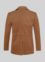 Soft Hunter Tan Leather Pea Coat - StudioSuits