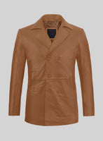 Soft Hunter Tan Leather Pea Coat - StudioSuits