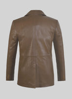 Soft King Brown Leather Pea Coat - StudioSuits