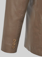 Soft King Brown Leather Pea Coat - StudioSuits