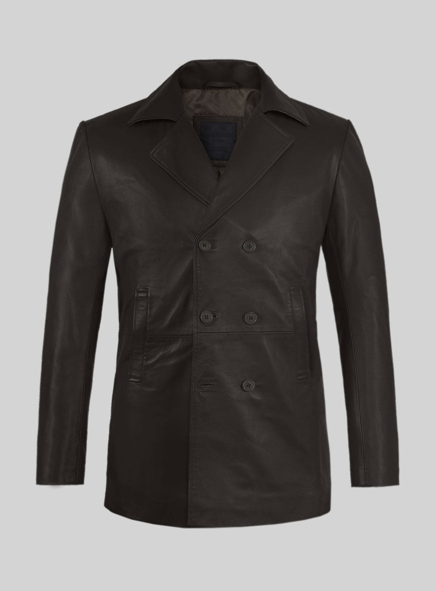 Soft Louis Brown Leather Pea Coat - StudioSuits