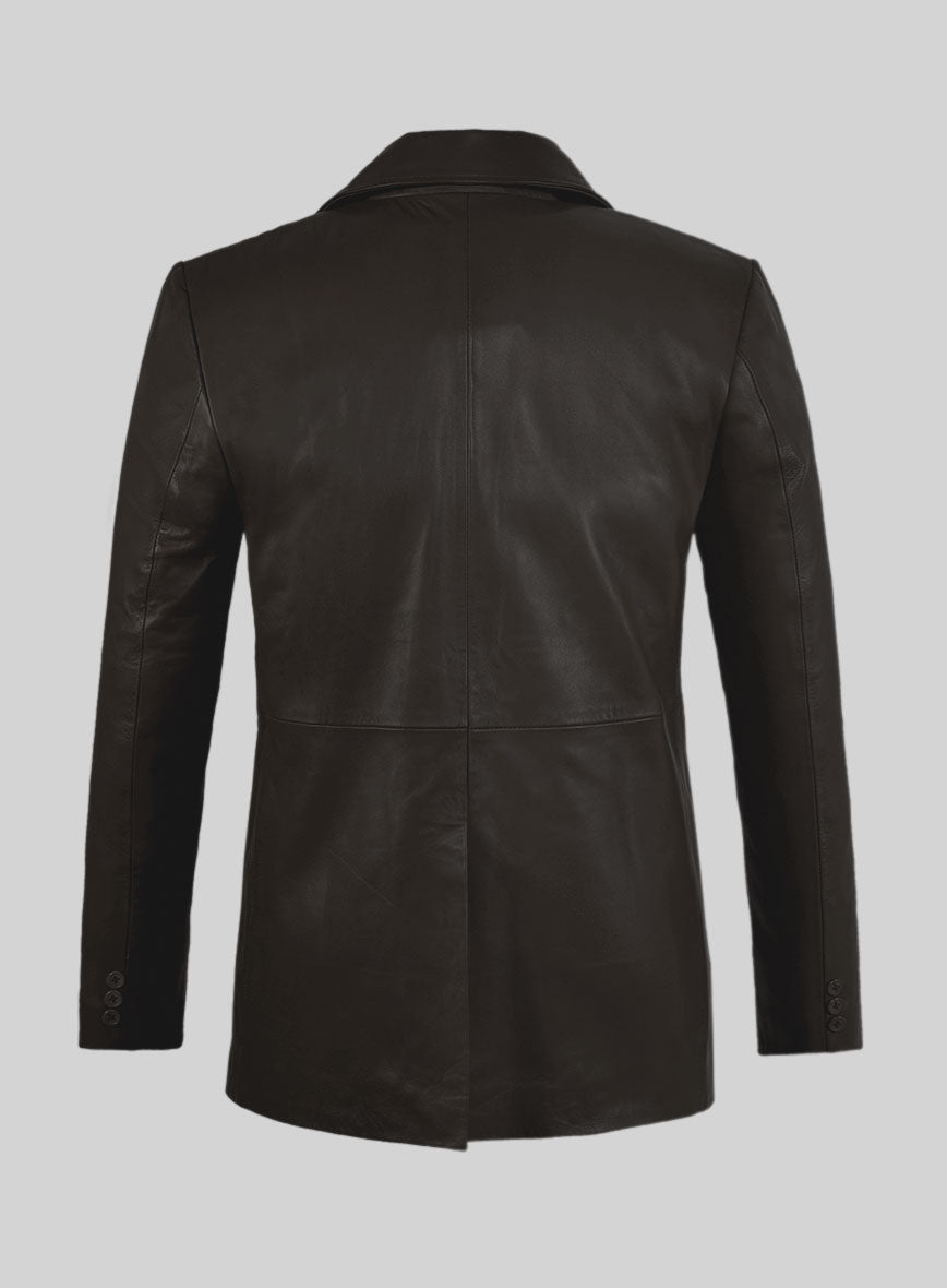 Soft Louis Brown Leather Pea Coat - StudioSuits