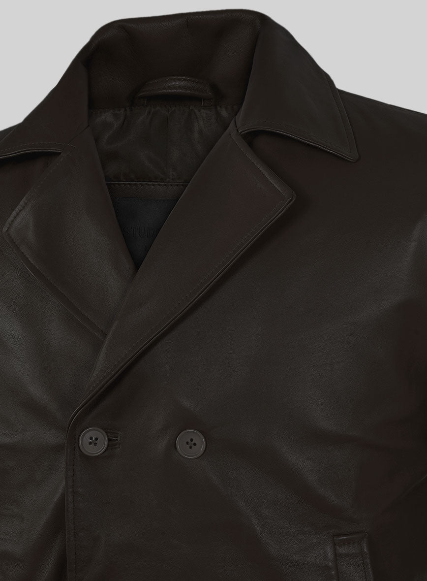 Soft Louis Brown Leather Pea Coat - StudioSuits