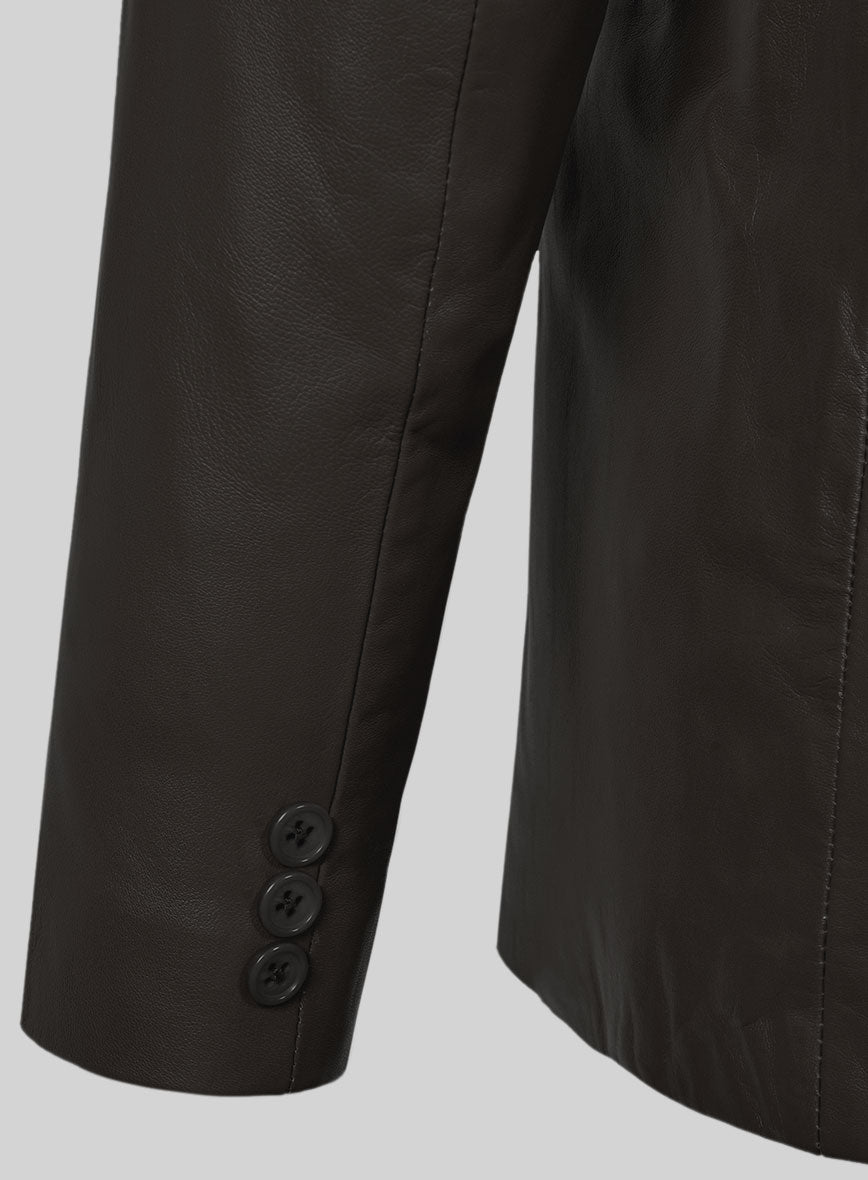 Soft Louis Brown Leather Pea Coat - StudioSuits