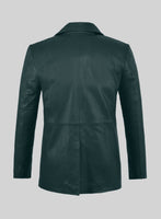 Soft Prussian Blue Leather Pea Coat - StudioSuits