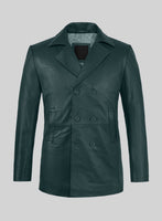 Soft Prussian Blue Leather Pea Coat - StudioSuits