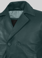 Soft Prussian Blue Leather Pea Coat - StudioSuits