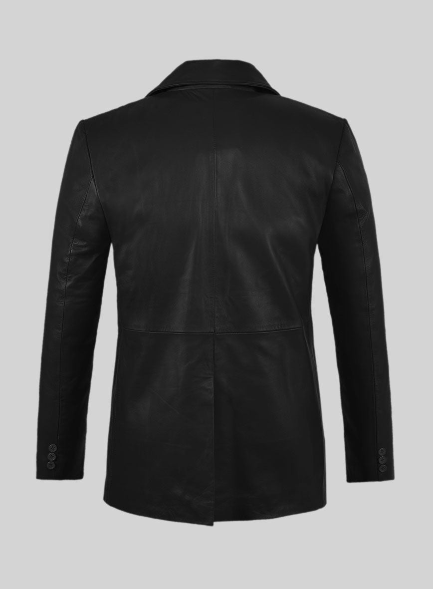 Soft Rich Black Leather Pea Coat - StudioSuits