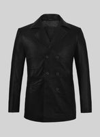 Soft Rich Black Leather Pea Coat - StudioSuits