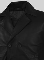 Soft Rich Black Leather Pea Coat - StudioSuits