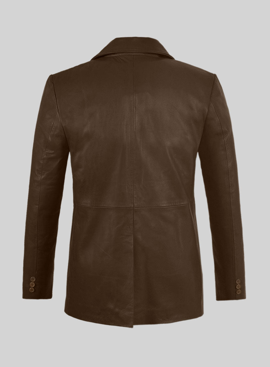 Soft Scottish Brown Leather Pea Coat - StudioSuits