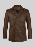 Soft Scottish Brown Leather Pea Coat - StudioSuits