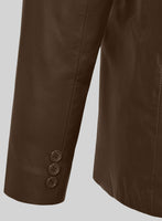 Soft Scottish Brown Leather Pea Coat - StudioSuits