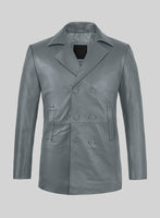 Soft Sherpa Gray Leather Pea Coat - StudioSuits