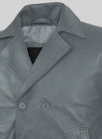 Soft Sherpa Gray Leather Pea Coat - StudioSuits