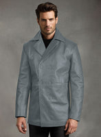 Soft Sherpa Gray Leather Pea Coat - StudioSuits