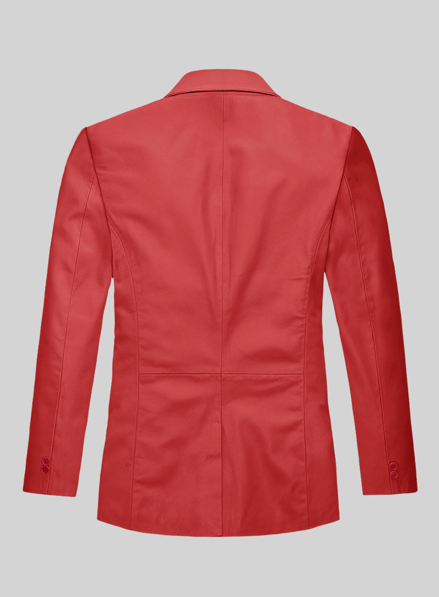 Soft Tango Red Leather Blazer - StudioSuits