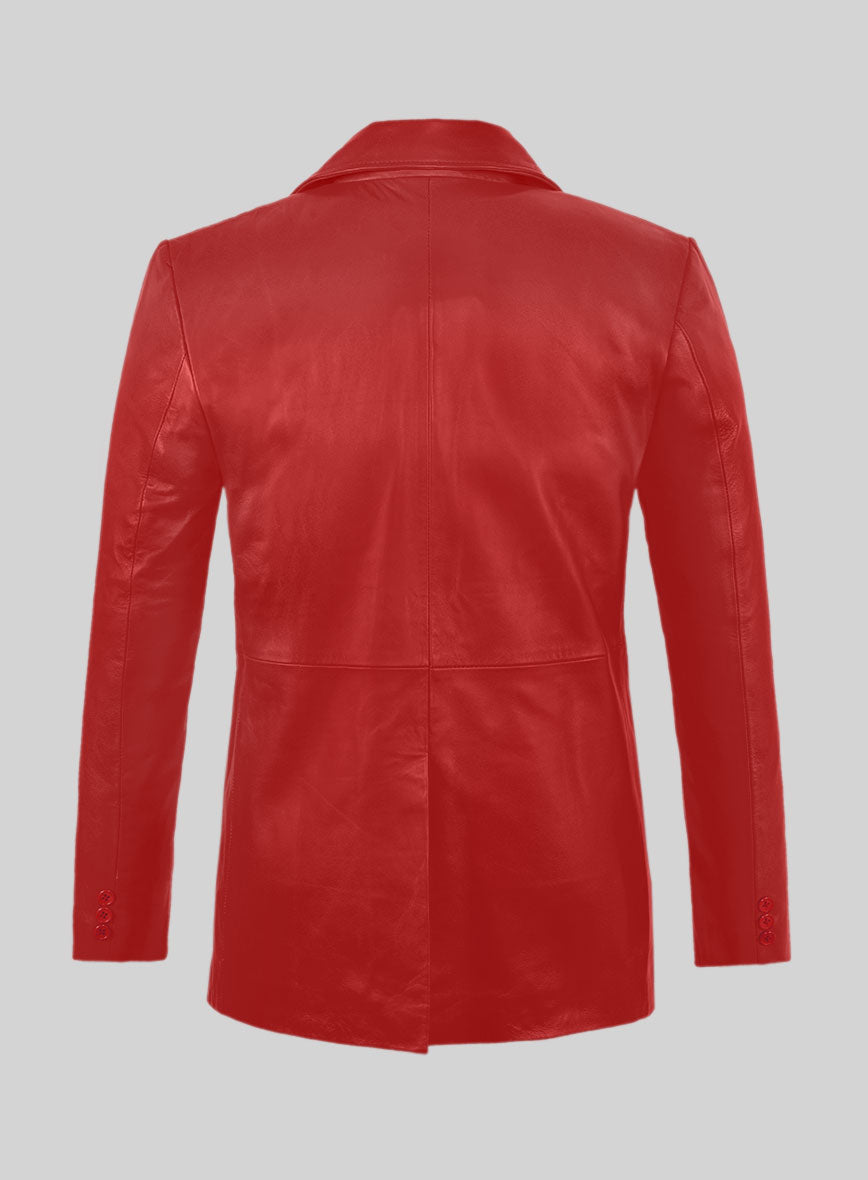 Soft Tango Red Leather Pea Coat - StudioSuits