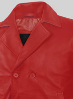 Soft Tango Red Leather Pea Coat - StudioSuits