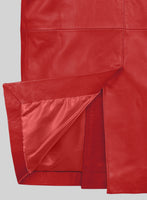 Soft Tango Red Leather Pea Coat - StudioSuits