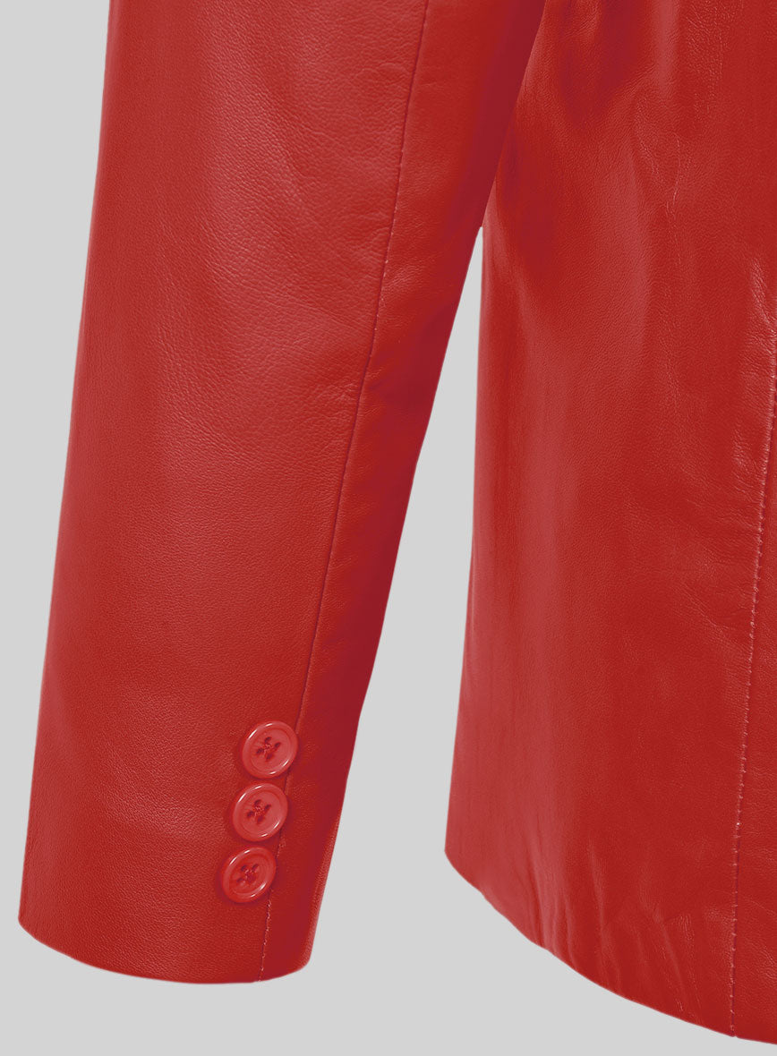 Soft Tango Red Leather Pea Coat - StudioSuits