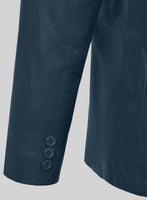 Soft Winsor Blue Leather Pea Coat - StudioSuits