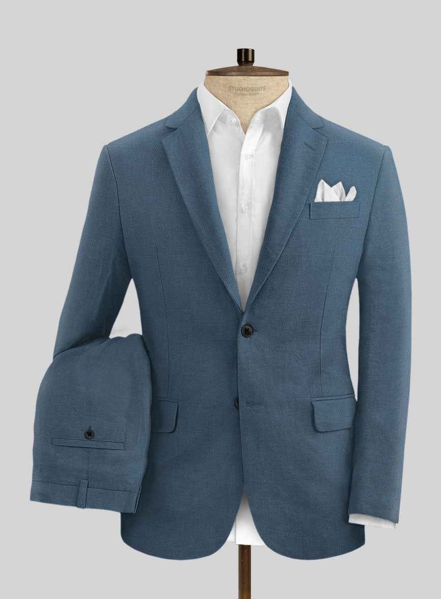 Solbiati Art Du Lin Dark Pastel Blue Linen Suit - StudioSuits