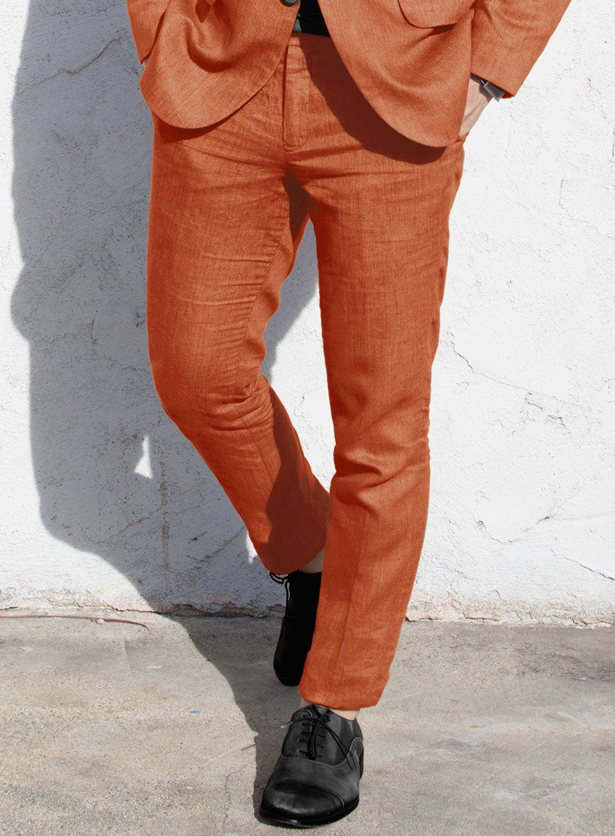 Solbiati Art Du Lin Deep Orange Linen Pants - StudioSuits