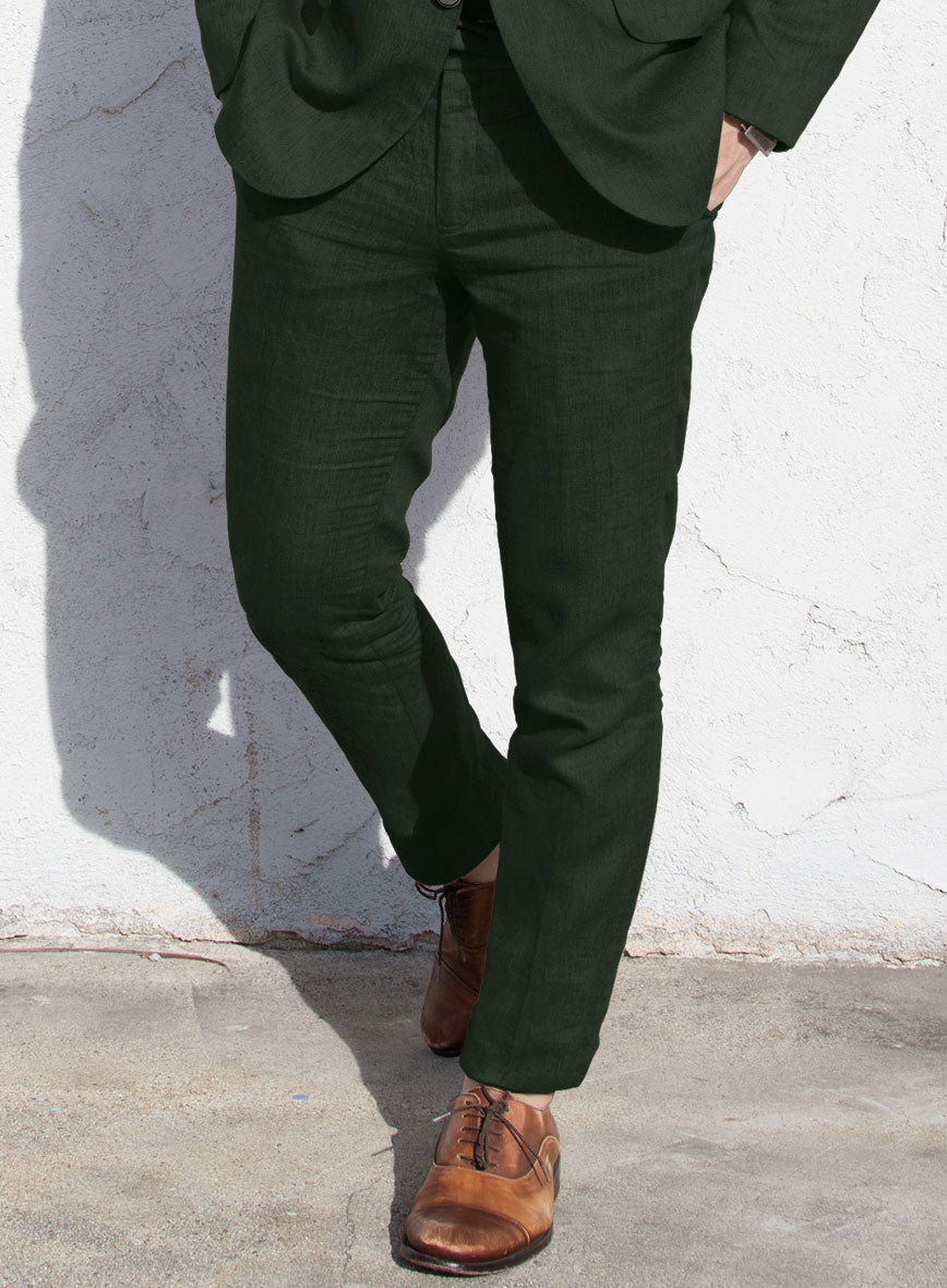 Solbiati Art Du Lin Palm Green Linen Pants - StudioSuits