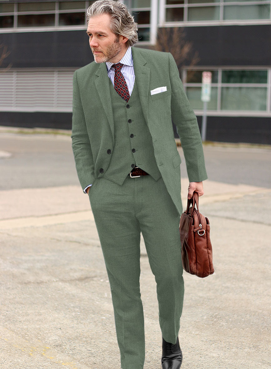 Solbiati Art Du Lin Sage Green Linen Suit - StudioSuits