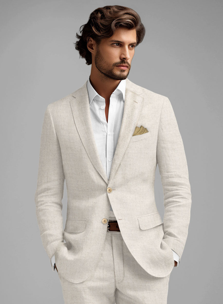 Solbiati Beige Herringbone Linen Jacket - StudioSuits